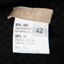 Pre Owned Alaia Black Patterned Jacquard Knit Off Shoulder Dress L