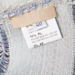 Pre Owned Alaia Silver Striped Knit Sleeveless Fit and Flare Dress M