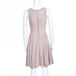 Pre Owned Alaia Beige Perforated Knit Zig Zag Bottom Square Neck Mantille Dress M