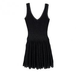 Pre Owned Azzedine Alaia Black Striped Stretch-Knit Dress S