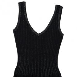 Pre Owned Azzedine Alaia Black Striped Stretch-Knit Dress S