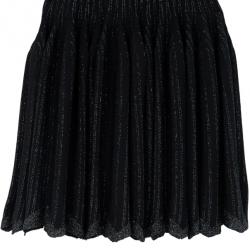Pre Owned Azzedine Alaia Black Striped Stretch-Knit Dress S