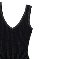 Pre Owned Azzedine Alaia Black Striped Stretch-Knit Dress S