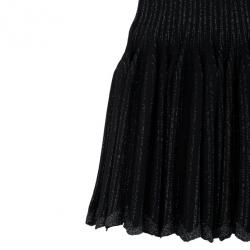 Pre Owned Azzedine Alaia Black Striped Stretch-Knit Dress S
