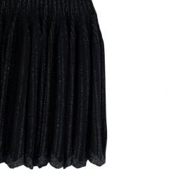 Pre Owned Azzedine Alaia Black Striped Stretch-Knit Dress S
