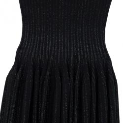 Pre Owned Azzedine Alaia Black Striped Stretch-Knit Dress S