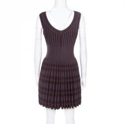 Pre Owned Alaia Brown Stretch Knit Paneled Fit and Flare Dress M