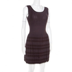 Pre Owned Alaia Brown Stretch Knit Paneled Fit and Flare Dress M