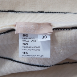 Pre Owned Alaia Monochrome Wool Dobby Dotted Sleeveless Flared Dress M