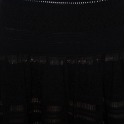 Pre Owned Alaia Black Textured Pointelle Knit Fit and Flare Dress M