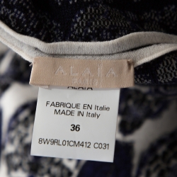 Pre Owned Alaia Blue and White Wool Jacquard Knit Scalloped Hem Dress S