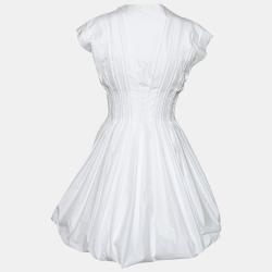 Pre Owned Alaia White Cotton Pleated Poplin Corset Dress M