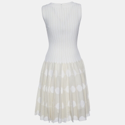 Pre Owned Alaïa Ivory Knit Sleeveless Flared Dress M