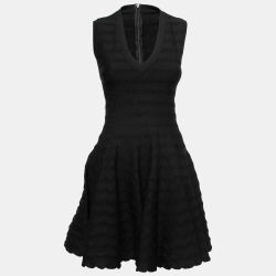Pre Owned Alaia Black Stripe Knit Flared Skater Dress M
