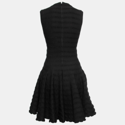 Pre Owned Alaia Black Stripe Knit Flared Skater Dress M