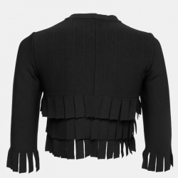 Pre Owned Alaia Black Ribbed-Knit Fringed Cropped Top M