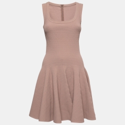 Pre Owned Alaia Nude Pink Jacquard Stretch Knit Skater Dress M