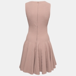 Pre Owned Alaia Nude Pink Jacquard Stretch Knit Skater Dress M