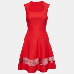 Alaia Red Stretch Knit Flared Midi Dress M