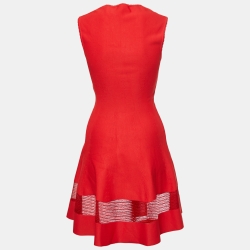 Alaia Red Stretch Knit Flared Midi Dress M