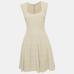 Pre Owned Alaia Beige Tweed Cropped Cardigan and Flared Mini Dress Set L