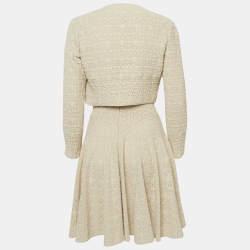 Pre Owned Alaia Beige Tweed Cropped Cardigan and Flared Mini Dress Set L