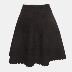 Alaia Black Embossed Velvet Flared Mini Skirt M