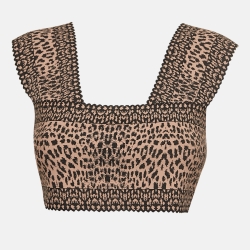 Alaia Pink/Black Leopard Pattern Stretch Jacquard Sleeveless Crop Top M