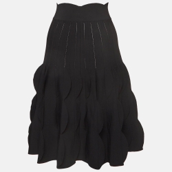 Alaia Black Knit Flared Scalloped Trim Midi Skirt M