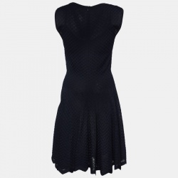 Pre Owned Alaia Black Embroidered Stretch Knit Flared Midi Dress L