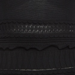 Pre Owned Alaia Black Wool Patterned Knit High Neck Short Dress L
