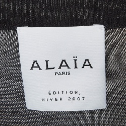 Pre Owned Alaia Black Wool Patterned Knit High Neck Short Dress L