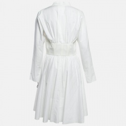 Pre Owned Alaia White Perforated Cotton Fit & Flare Short Dress L