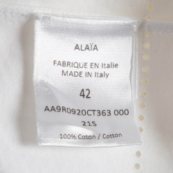 Pre Owned Alaia White Perforated Cotton Fit & Flare Short Dress L