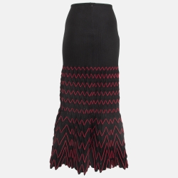 Alaia Black Chevron Textured Knit Flared Maxi Skirt M