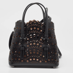 Alaia Black Lasercut Leather Mini Mina Tote