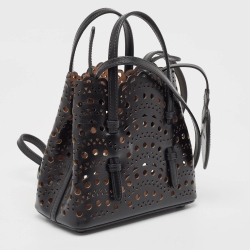 Alaia Black Lasercut Leather Mini Mina Tote