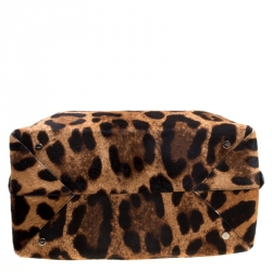 Alaia Beige/Black Leopard Print Calfhair and Snakeskin Satchel