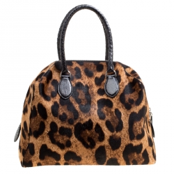 Alaia Beige/Black Leopard Print Calfhair and Snakeskin Satchel