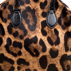 Alaia Beige/Black Leopard Print Calfhair and Snakeskin Satchel