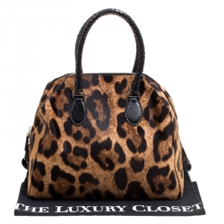 Alaia Beige/Black Leopard Print Calfhair and Snakeskin Satchel