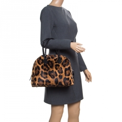 Alaia Beige/Black Leopard Print Calfhair and Snakeskin Satchel