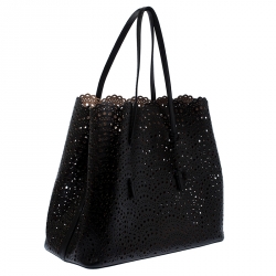 Pre Owned Alaia Black Leather Laser Cut Mina Tote