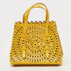 Alaia Yellow Laser Cut Leather Le Mina 20 Tote