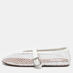 Alaia White Mesh and Patent Leather Buckle Detail Ballet Flats Size 36.5