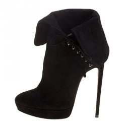 Alaia Black Suede Ankle Cuff Side Lace Up Boots Size 38