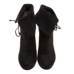 Alaia Black Suede Ankle Cuff Side Lace Up Boots Size 38