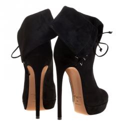 Alaia Black Suede Ankle Cuff Side Lace Up Boots Size 38