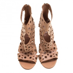 Pre Owned Alaia Beige Studded Leather Peep Toe Cutout Sandals Size 36