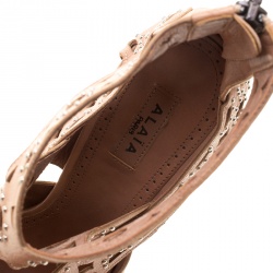 Pre Owned Alaia Beige Studded Leather Peep Toe Cutout Sandals Size 36